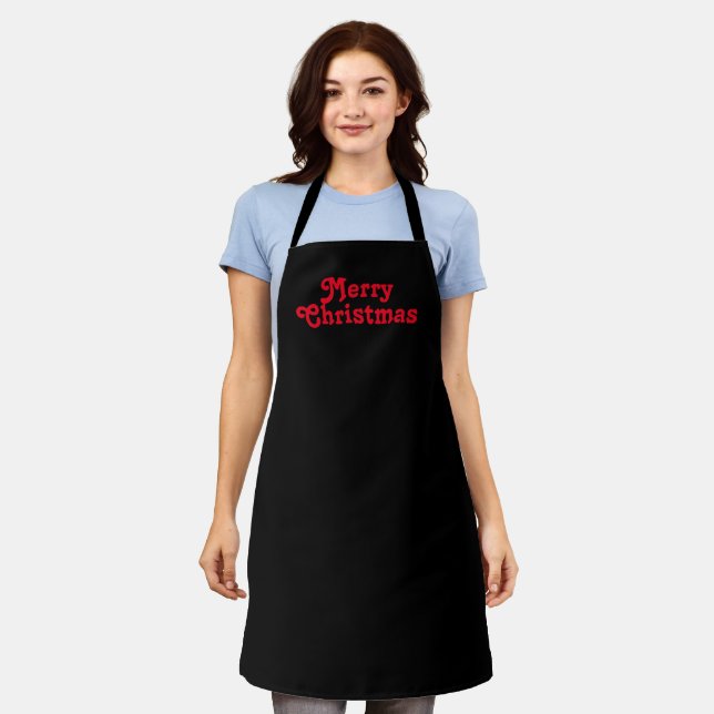 "Merry Christmas" red black Christmas Holiday Apron (Worn)