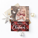Merry Christmas Red Black Plaid Photo Card<br><div class="desc">Holiday Photo Card,  “Merry Christmas” Script with Red and Black Plaid Pattern Background. Send holiday cheer to your family and friends. For more advanced customization of this design,  Please click the "Customize" button.</div>