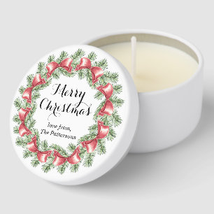 Merry Christmas Red Bow Floral Wreath Personalized Mini Candle Favors