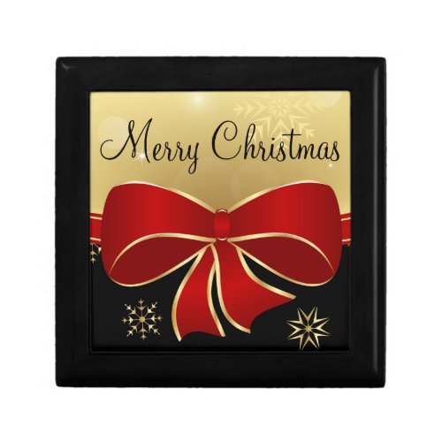 Merry Christmas Red Bow Gold Stars Black elegant Gift Box