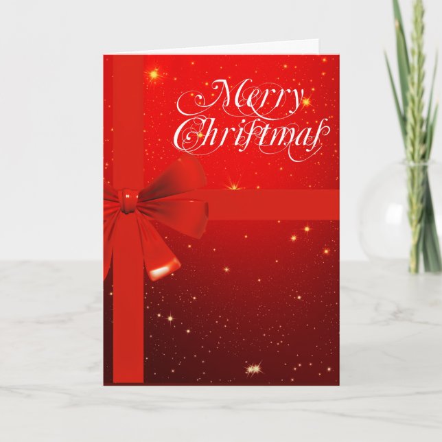 Merry christmas red bow holiday card (Front)