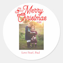Merry Christmas red bow kids photo modern elegant