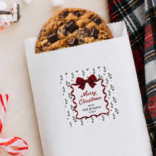Merry Christmas Red Bow Personalized Favor Sticker