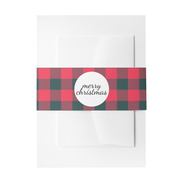Merry Christmas Red Buffalo Black Plaid Pattern Invitation Belly Band (Front Example)