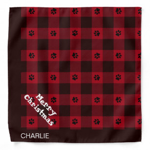 Merry Christmas Red Buffalo Check Dog Name Bandana