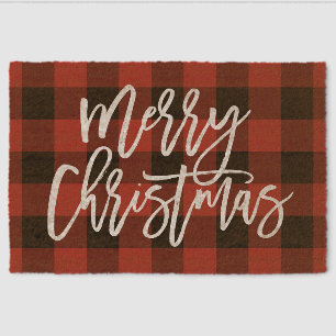 Merry Christmas Red Buffalo Check Farmhouse Fiber Doormat