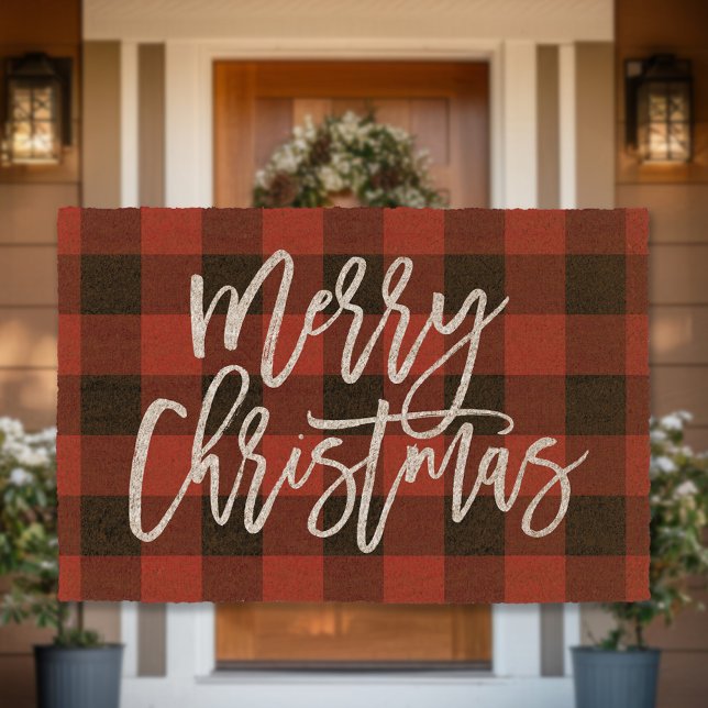 Merry Christmas Red Buffalo Check Farmhouse Fiber Doormat (Creator Uploaded)