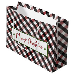 Merry Christmas Red Buffalo Check Plaid Large Gift Bag