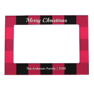 Merry Christmas Red Buffalo Plaid Check Patterned Magnetic Frame