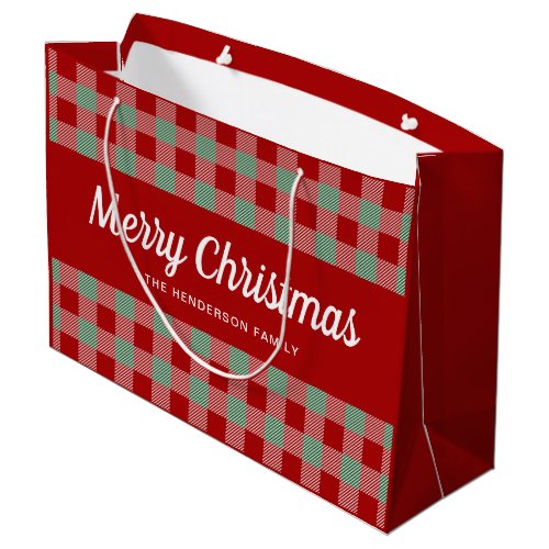 Merry Christmas Red Buffalo Plaid Checks Large Gift Bag