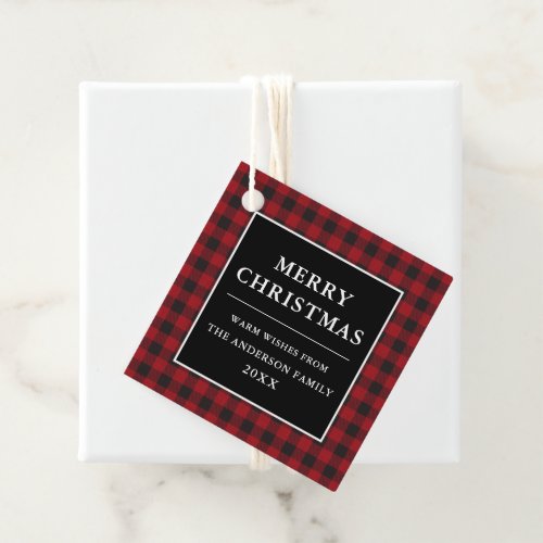 Merry Christmas Red Buffalo Plaid Favor Tags