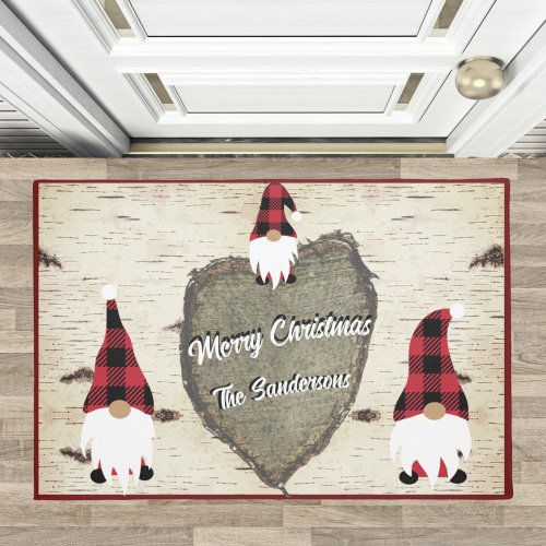 Merry Christmas Red Buffalo Plaid Gnomes Doormat