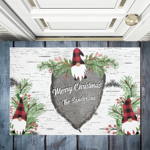 Merry Christmas Red Buffalo Plaid Gnomes Greenery  Doormat