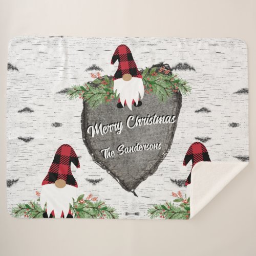 Merry Christmas Red Buffalo Plaid Gnomes Sherpa Blanket