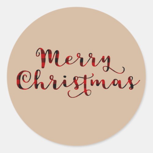Merry Christmas Red Buffalo Plaid Holiday Classic Round Sticker