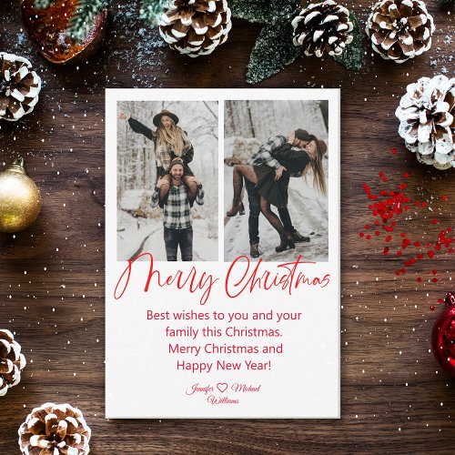 merry christmas red calligraphy 2 photos collage   note card