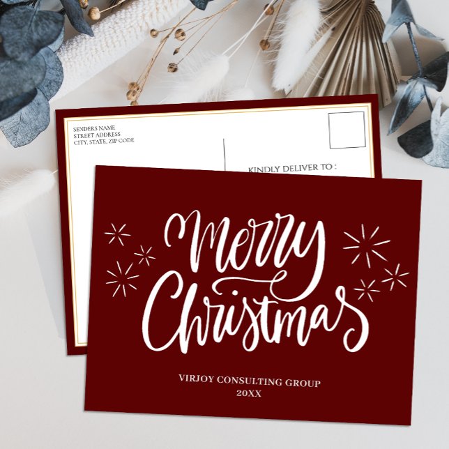 Merry Christmas Red Calligraphy Business Modern Holiday Postcard (Creator Uploaded)