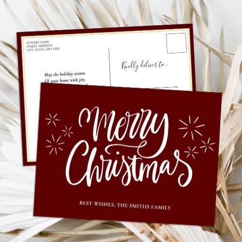 Merry Christmas Red Calligraphy Modern Non Photo Holiday Postcard