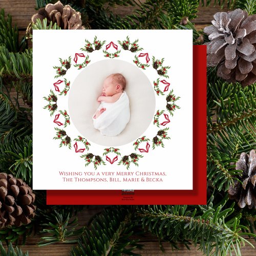Merry Christmas Red Calligraphy One Photo Mandala  Holiday Card