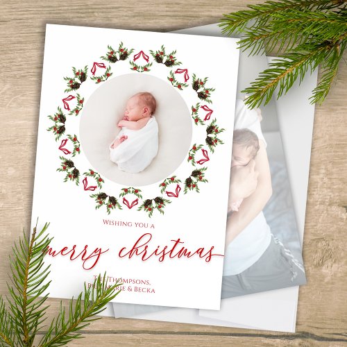 Merry Christmas Red Calligraphy Two Photo Mandala  Holiday Card