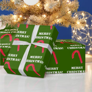 Merry Christmas Red Candy Cane Wrapping Paper