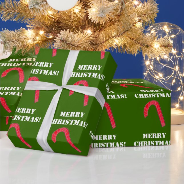 Merry Christmas Red Candy Cane Wrapping Paper (Holidays)