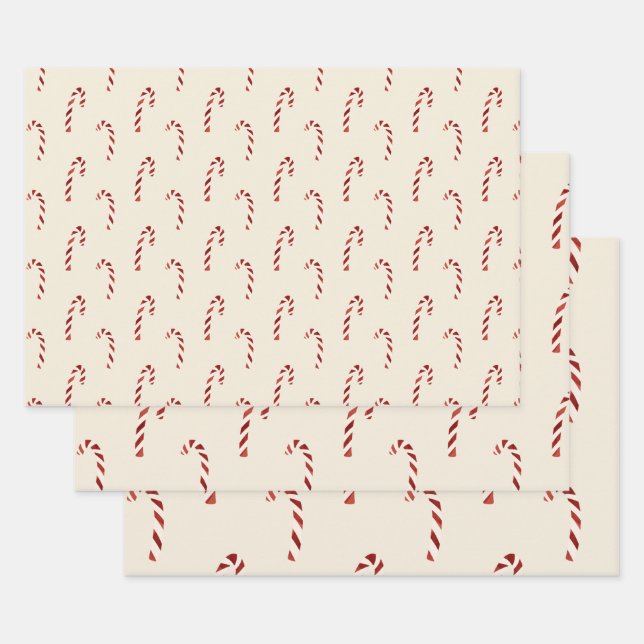 Merry Christmas Red Candy Canes Wrapping Paper Sheets (Set)