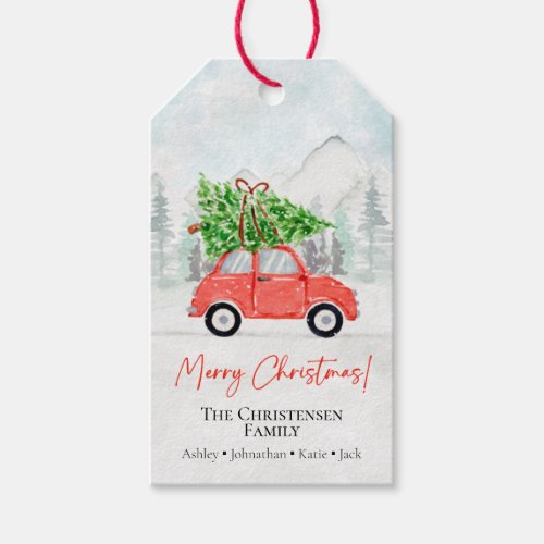 Merry Christmas Red Car Christmas Tree Gift Tags 