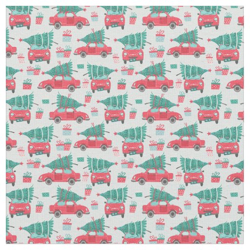 Merry Christmas Red Car Christmas Tree Pattern Fabric