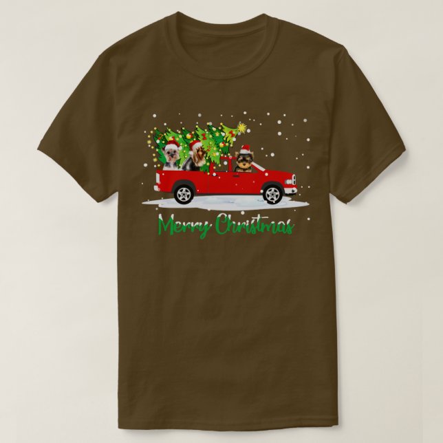 Merry Christmas Red Car Truck Christmas Tree Funny T-Shirt (Design Front)