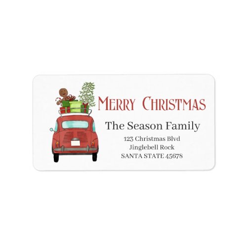 Merry Christmas Red car with Christmas gift  Label