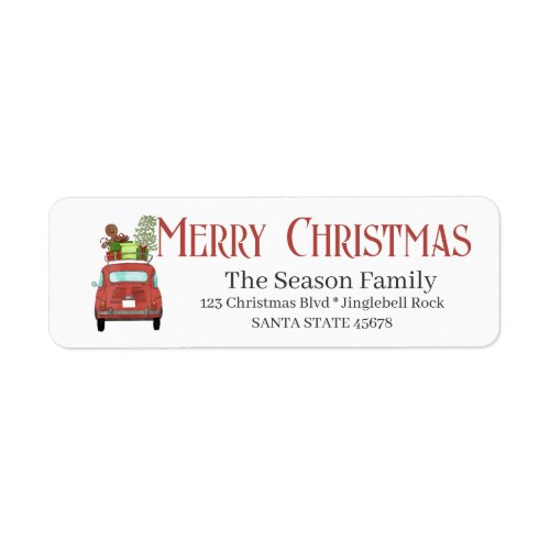 Merry Christmas Red car with Christmas gift  Label
