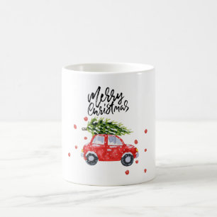Merry Christmas red car with Christmas tree Coffee Mug