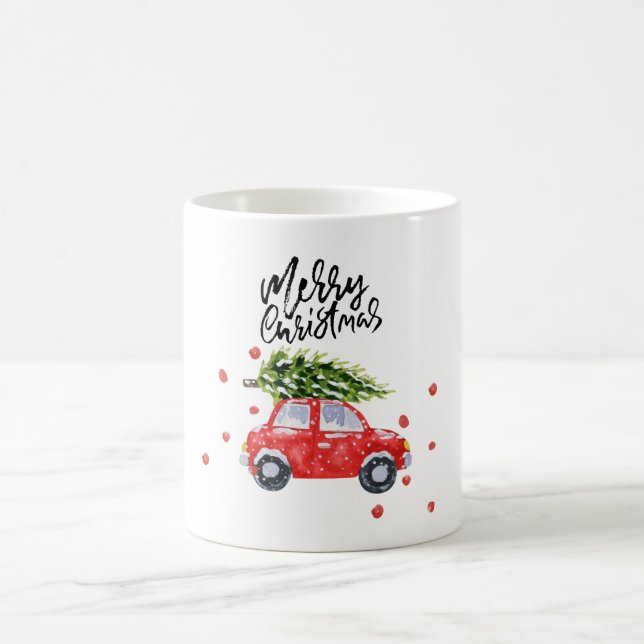 Merry Christmas red car with Christmas tree  Coffee Mug (Center)