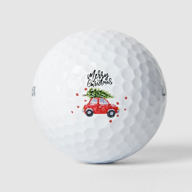 Merry Christmas red car with Christmas tree   Golf Balls (Front)