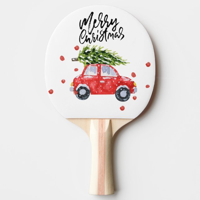 Merry Christmas red car with Christmas tree  Ping Pong Paddle (Front)