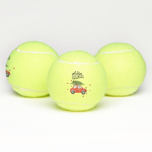 Merry Christmas red car with Christmas tree  Tennis Balls (Multi)