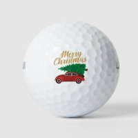 Merry Christmas Red Car With Tree | Holidays Golf Balls