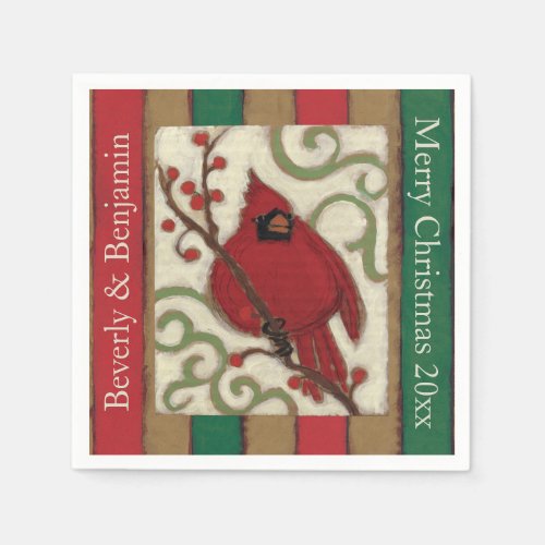 Merry Christmas Red Cardinal Bird Name Party Paper Napkins