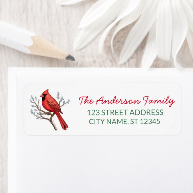 Merry Christmas Red Cardinal Bird Return Address   Label (Insitu)
