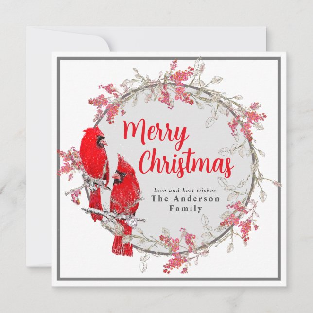 Merry Christmas red cardinal bird winter  Holiday Card (Front)