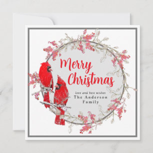 Merry Christmas red cardinal bird winter Holiday Card