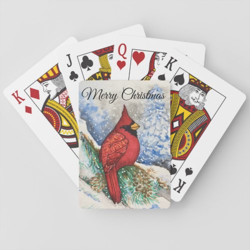 Merry Christmas Red Cardinal Bright Festive Playing Cards