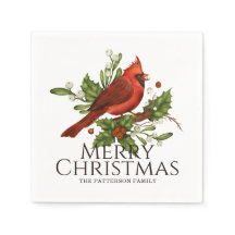 Merry Christmas Red Cardinal Holly Personalized