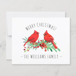 Merry Christmas Red Cardinals Holly Budget Card