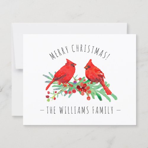 Merry Christmas Red Cardinals Holly Budget Card