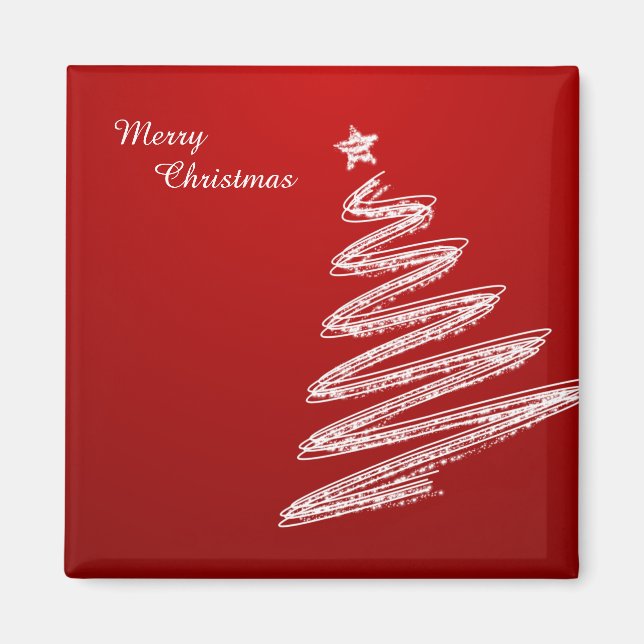Merry Christmas Red Christmas Tree Magnet (Front)
