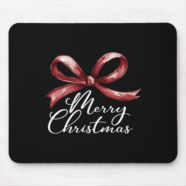 Merry Christmas Red Coquette Bow Merry And Bright  Mouse Pad (Front)
