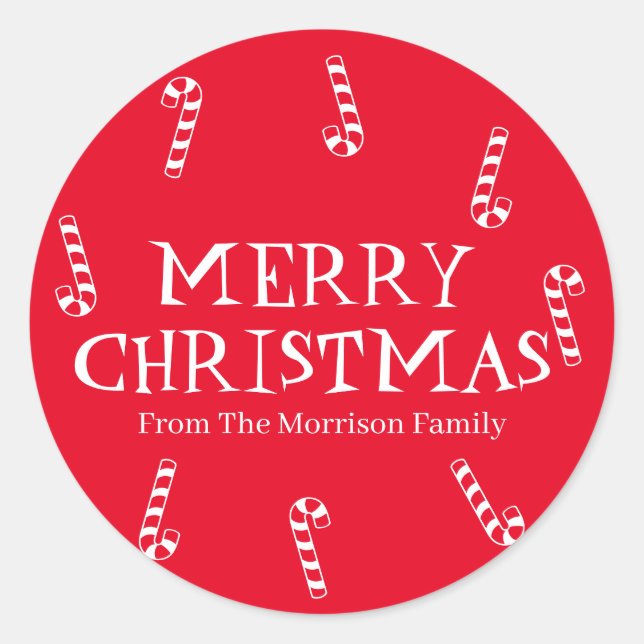 Merry Christmas red custom name gift favor Classic Round Sticker (Front)