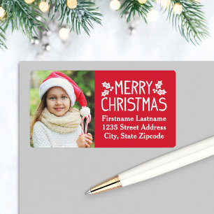 Merry Christmas Red Custom Photo Return Address Label